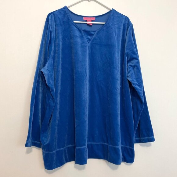 WOMAN WITHIN VANITY 2X Plus Size Solid Blue Velour Crewneck Sweatshirt 26W / 28W - Picture 1 of 16